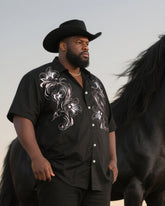 Big & Tall Men's Daily Leisure Western Style Art Flower-Short Sleeve Shirt Pants Suit